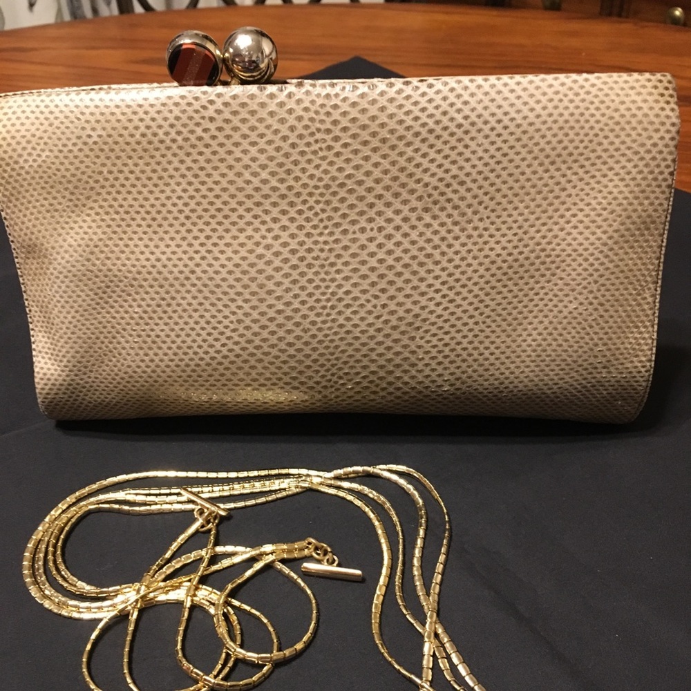 Vintage Judith Leiber tan lizard skin clutch